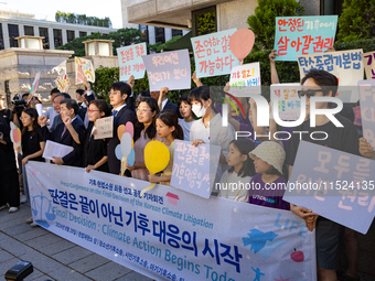 At a joint press conference in front of the Constitutional Court in Jongno-gu, Seoul, South Korea, on August 29, 2024, youth climate litigan...