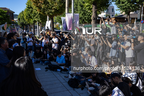 At a joint press conference in front of the Constitutional Court in Jongno-gu, Seoul, South Korea, on August 29, 2024, youth climate litigan...