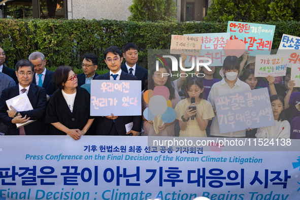 At a joint press conference in front of the Constitutional Court in Jongno-gu, Seoul, South Korea, on August 29, 2024, youth climate litigan...