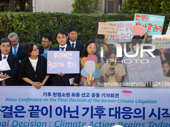 At a joint press conference in front of the Constitutional Court in Jongno-gu, Seoul, South Korea, on August 29, 2024, youth climate litigan...