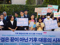 At a joint press conference in front of the Constitutional Court in Jongno-gu, Seoul, South Korea, on August 29, 2024, youth climate litigan...