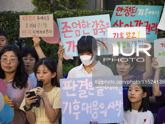 At a joint press conference in front of the Constitutional Court in Jongno-gu, Seoul, South Korea, on August 29, 2024, youth climate litigan...