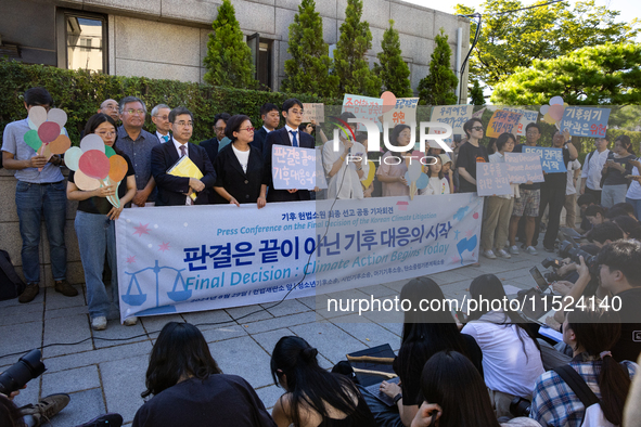 At a joint press conference in front of the Constitutional Court in Jongno-gu, Seoul, South Korea, on August 29, 2024, youth climate litigan...