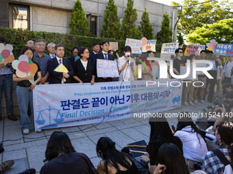 At a joint press conference in front of the Constitutional Court in Jongno-gu, Seoul, South Korea, on August 29, 2024, youth climate litigan...