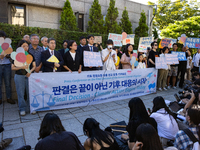 At a joint press conference in front of the Constitutional Court in Jongno-gu, Seoul, South Korea, on August 29, 2024, youth climate litigan...