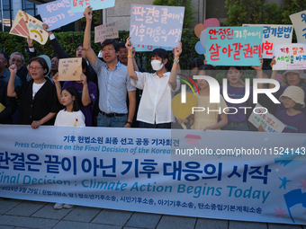 At a joint press conference in front of the Constitutional Court in Jongno-gu, Seoul, South Korea, on August 29, 2024, youth climate litigan...