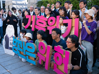 At a joint press conference in front of the Constitutional Court in Jongno-gu, Seoul, South Korea, on August 29, 2024, youth climate litigan...