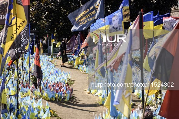 Ukrainians honor the memory of fallen soldiers on the Day of Remembrance of Ukraine's Defenders, amid Russia's attack on Ukraine, at Indepen...