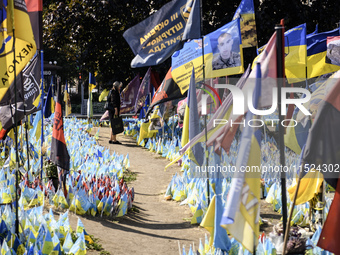 Ukrainians honor the memory of fallen soldiers on the Day of Remembrance of Ukraine's Defenders, amid Russia's attack on Ukraine, at Indepen...