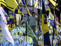 Ukrainians honor the memory of fallen soldiers on the Day of Remembrance of Ukraine's Defenders, amid Russia's attack on Ukraine, at Indepen...