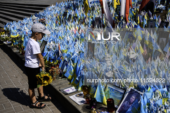 Ukrainians honor the memory of fallen soldiers on the Day of Remembrance of Ukraine's Defenders, amid Russia's attack on Ukraine, at Indepen...