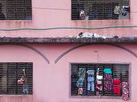 Hundreds of families leave their homes to take shelter in a school in Chagalnaia upazila of Feni district of Chittagong division of Banglade...