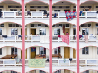 Hundreds of families leave their homes to take shelter in a school in Chagalnaia upazila of Feni district of Chittagong division of Banglade...