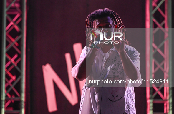 KRAKOW, POLAND - AUGUST 28:
Moah, Brazilian member of the evangelistic band No Longer Music (NLM), during the show at Krakow's UNESCO Market...