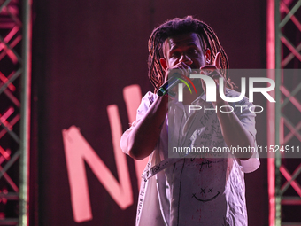 KRAKOW, POLAND - AUGUST 28:
Moah, Brazilian member of the evangelistic band No Longer Music (NLM), during the show at Krakow's UNESCO Market...