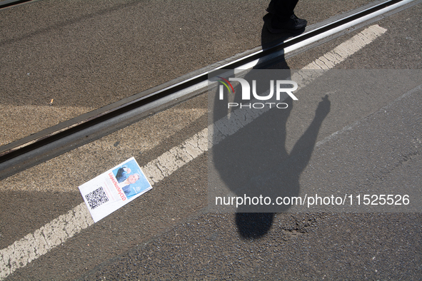 Protest signs reading ''Not My CEO'' are seen in front of the headquarters of Thyssenkrupp in the industrial area of Duisburg, Germany, on A...