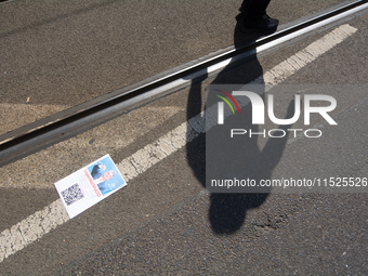 Protest signs reading ''Not My CEO'' are seen in front of the headquarters of Thyssenkrupp in the industrial area of Duisburg, Germany, on A...