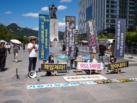 Citizen groups hold a press conference at Gwanghwamun Square in Seoul, South Korea, on August 30, 2024. Thirteen years after the humidifier...