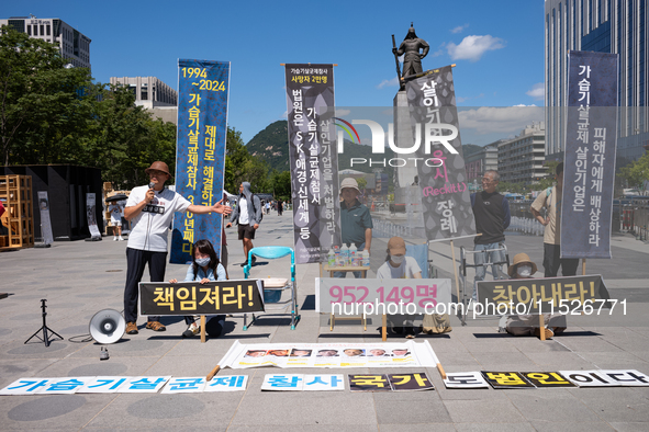 Citizen groups hold a press conference at Gwanghwamun Square in Seoul, South Korea, on August 30, 2024. Thirteen years after the humidifier...