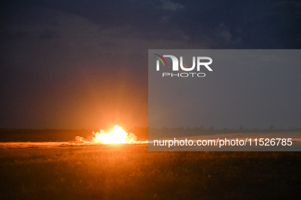 A night firing exercise of the 118th Separate Mechanized Brigade takes place in the Zaporizhzhia sector, Zaporizhzhia region, southeastern U...