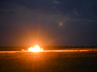 A night firing exercise of the 118th Separate Mechanized Brigade takes place in the Zaporizhzhia sector, Zaporizhzhia region, southeastern U...