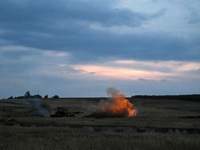 Tankers of the 118th Separate Mechanized Brigade are seen during the night firing exercise in the Zaporizhzhia sector in the Zaporizhzhia re...