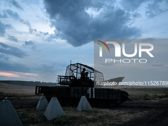 Tankers of the 118th Separate Mechanized Brigade are seen during the night firing exercise in the Zaporizhzhia sector in the Zaporizhzhia re...