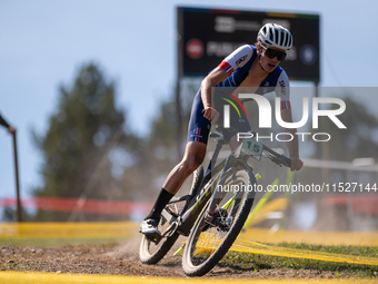 Samuel Chazaly of France participates in the UCI Mountain Bike World Championships Cross-Country Olympic Men Junior in Pal Arinsal, Andorra,...