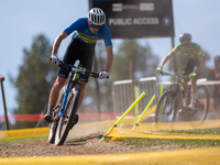 Sven Unger of Sweden participates in the UCI Mountain Bike World Championships Cross-Country Olympic Men Junior in Pal Arinsal, Andorra, on...