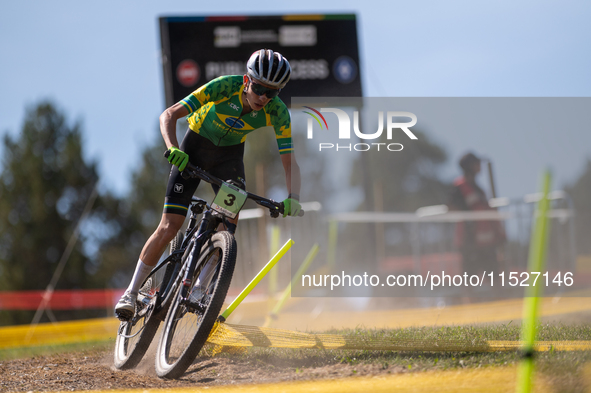 Lewin Ribeiro of Brazil competes in the UCI Mountain Bike World Championships Cross-Country Olympic Men Junior in Pal Arinsal, Andorra, on A...