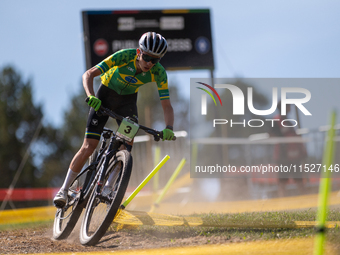 Lewin Ribeiro of Brazil competes in the UCI Mountain Bike World Championships Cross-Country Olympic Men Junior in Pal Arinsal, Andorra, on A...