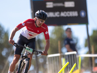 Julien Leclair of Canada participates in the UCI Mountain Bike World Championships Cross-Country Olympic Men Junior in Pal Arinsal, Andorra,...