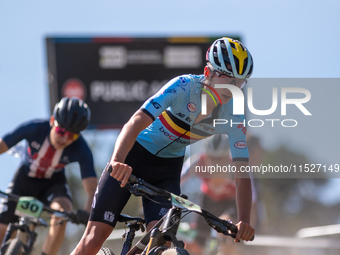 Valentin Laenen of Belgium participates in the UCI Mountain Bike World Championships Cross-Country Olympic Men Junior in Pal Arinsal, Andorr...