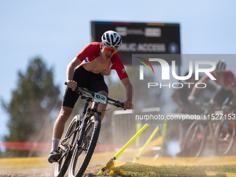 Emil Aksnes of Norway participates in the UCI Mountain Bike World Championships Cross-Country Olympic Men Junior in Pal Arinsal, Andorra, on...