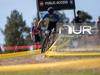 Max Karlsson of Sweden competes in the UCI Mountain Bike World Championships Cross-Country Olympic Men Junior in Pal Arinsal, Andorra, on Au...