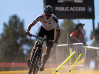 Ezra Adler of Germany participates in the UCI Mountain Bike World Championships Cross-Country Olympic Men Junior in Pal Arinsal, Andorra, on...