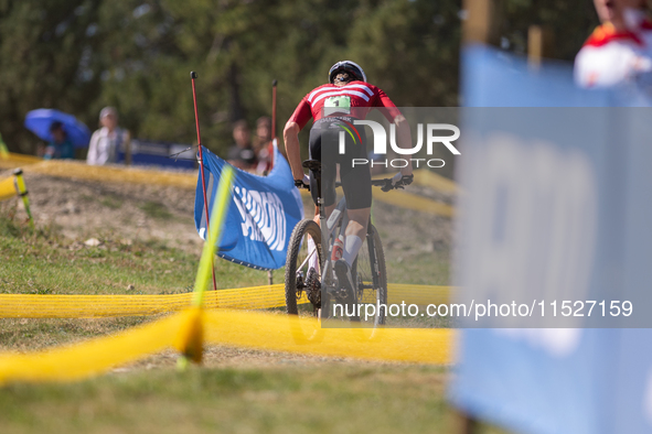 Nicolas Philipsen of Denmark competes in the UCI Mountain Bike World Championships Cross-Country Olympic Men Junior in Pal Arinsal, Andorra,...