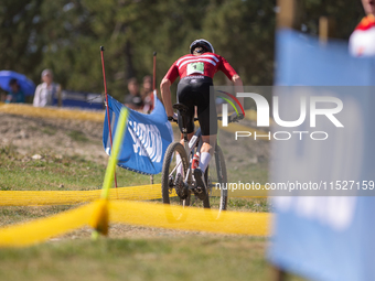 Nicolas Philipsen of Denmark competes in the UCI Mountain Bike World Championships Cross-Country Olympic Men Junior in Pal Arinsal, Andorra,...