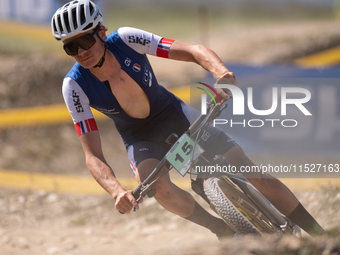 Samuel Chazaly of France participates in the UCI Mountain Bike World Championships Cross-Country Olympic Men Junior in Pal Arinsal, Andorra,...