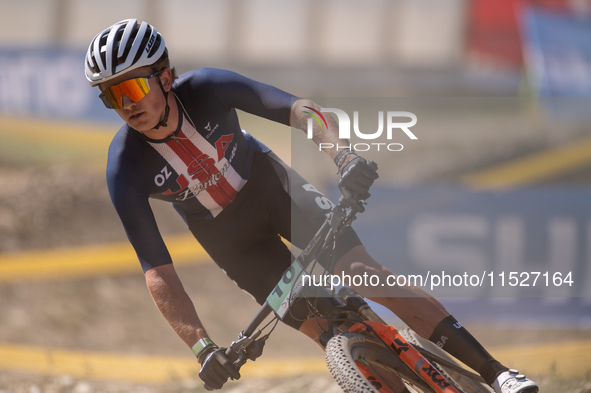 Roger Coote of the USA participates in the UCI Mountain Bike World Championships Cross-Country Olympic Men Junior in Pal Arinsal, Andorra, o...