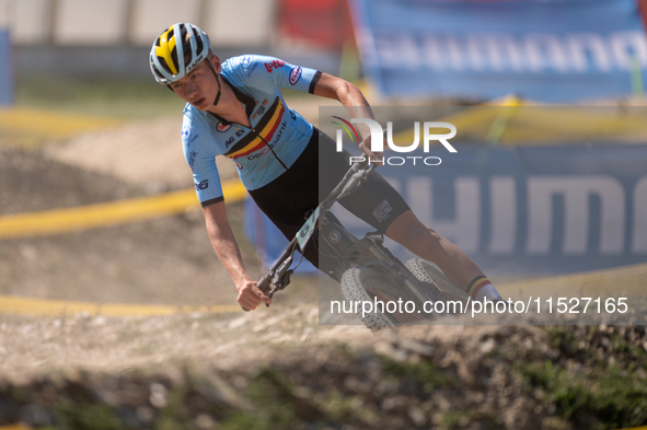 Valentin Laenen of Belgium participates in the UCI Mountain Bike World Championships Cross-Country Olympic Men Junior in Pal Arinsal, Andorr...