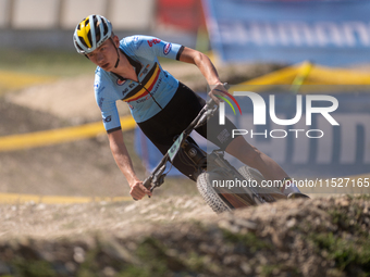 Valentin Laenen of Belgium participates in the UCI Mountain Bike World Championships Cross-Country Olympic Men Junior in Pal Arinsal, Andorr...