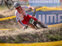 Hector Jaroslawski of Poland competes in the UCI Mountain Bike World Championships Cross-Country Olympic Men Junior in Pal Arinsal, Andorra,...