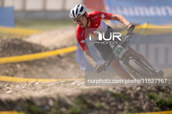 Ole Desjardins of Canada competes in the UCI Mountain Bike World Championships Cross-Country Olympic Men Junior in Pal Arinsal, Andorra, on...