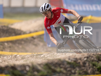 Ole Desjardins of Canada competes in the UCI Mountain Bike World Championships Cross-Country Olympic Men Junior in Pal Arinsal, Andorra, on...