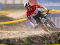 Ole Desjardins of Canada competes in the UCI Mountain Bike World Championships Cross-Country Olympic Men Junior in Pal Arinsal, Andorra, on...