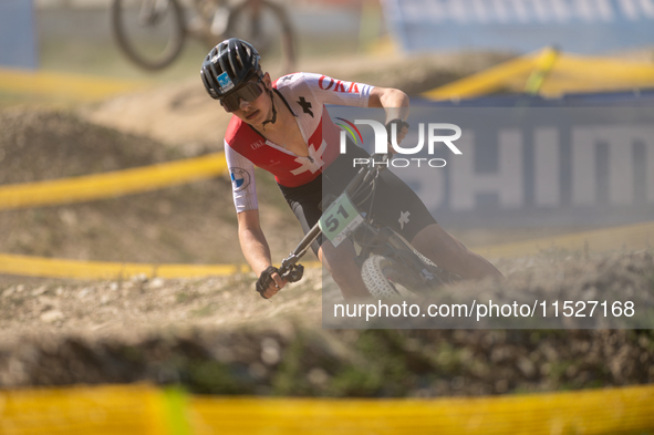 Filip Iten of Switzerland competes in the UCI Mountain Bike World Championships Cross-Country Olympic Men Junior in Pal Arinsal, Andorra, on...