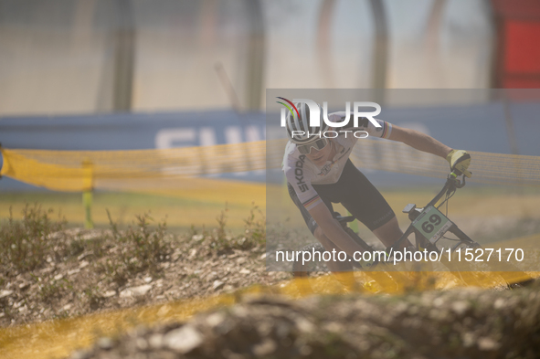 Dorian Schmidt of Germany competes in the UCI Mountain Bike World Championships Cross-Country Olympic Men Junior in Pal Arinsal, Andorra, on...