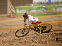 Alfred Hankus of Poland competes in the UCI Mountain Bike World Championships Cross-Country Olympic Men Junior in Pal Arinsal, Andorra, on A...