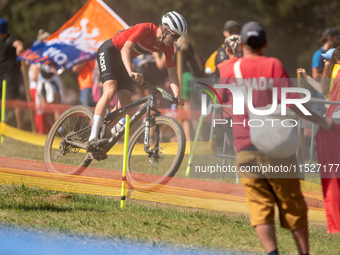 Ettore Laforce of Norway competes in the UCI Mountain Bike World Championships Cross-Country Olympic Men Junior in Pal Arinsal, Andorra, on...